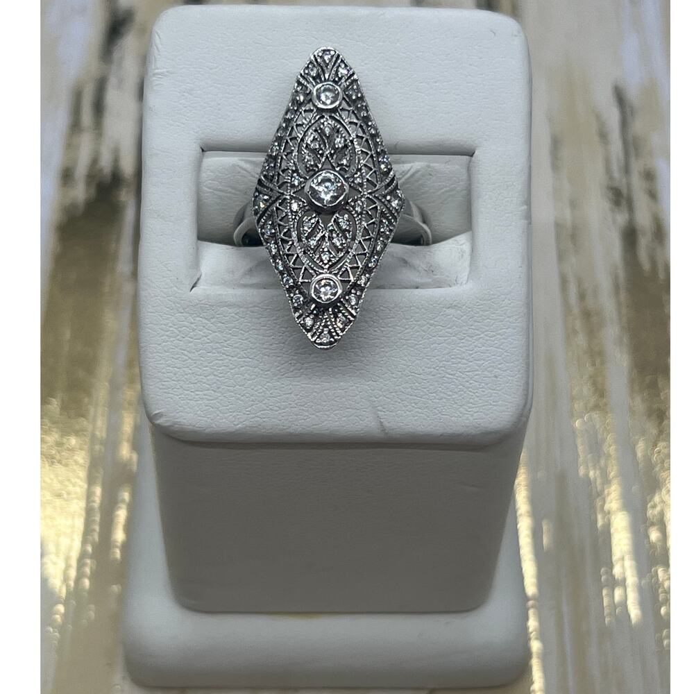 Victorian Stauer CZ Sterling Filligree Ring 7.5